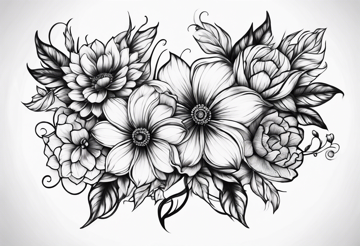 pen intertwined flowers tattoo idea