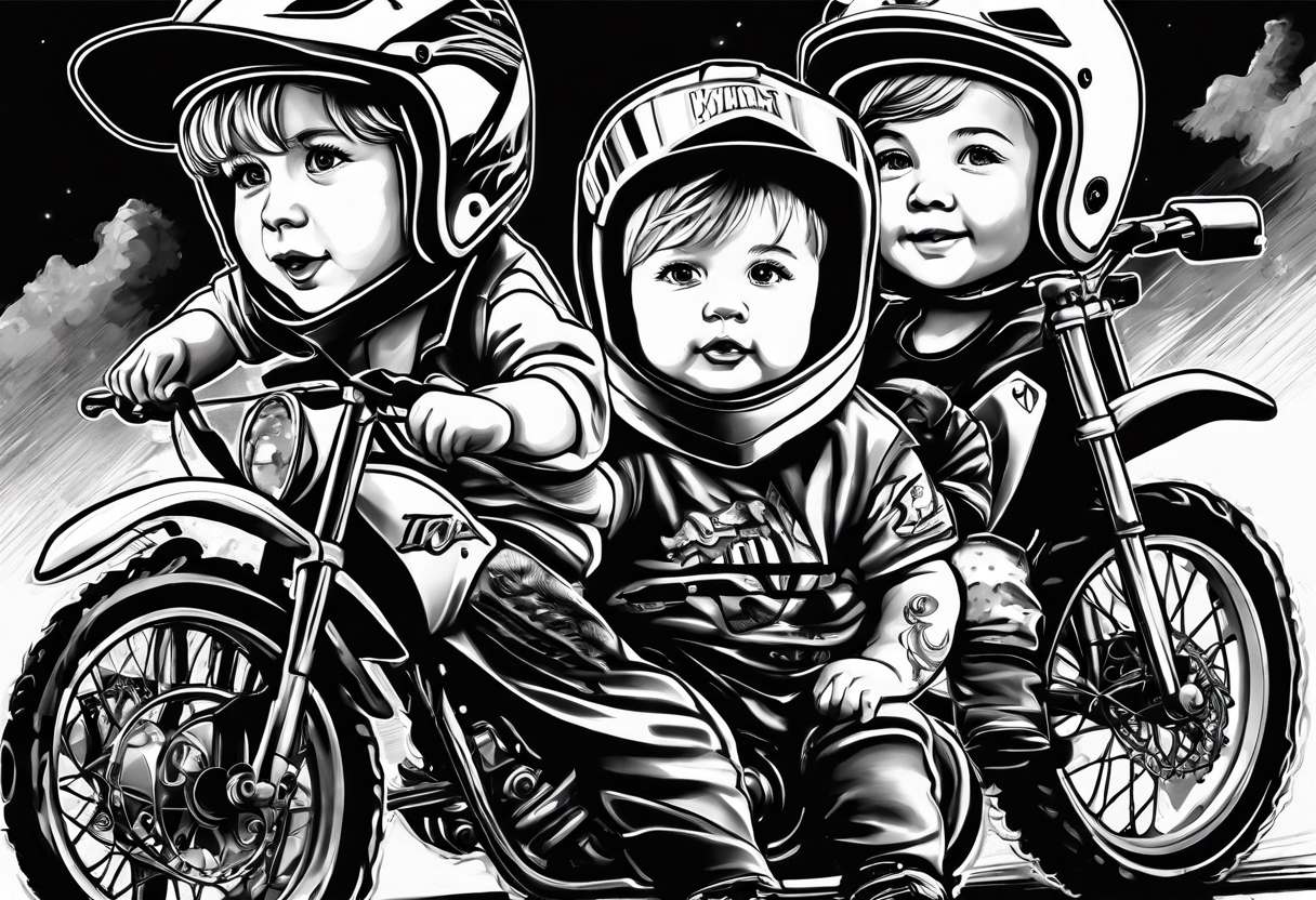 4 children: 1 boy with a motocross bike, 1 girl who loves horses, 1 boy who is deaf and 1 girl who is a baby tattoo idea