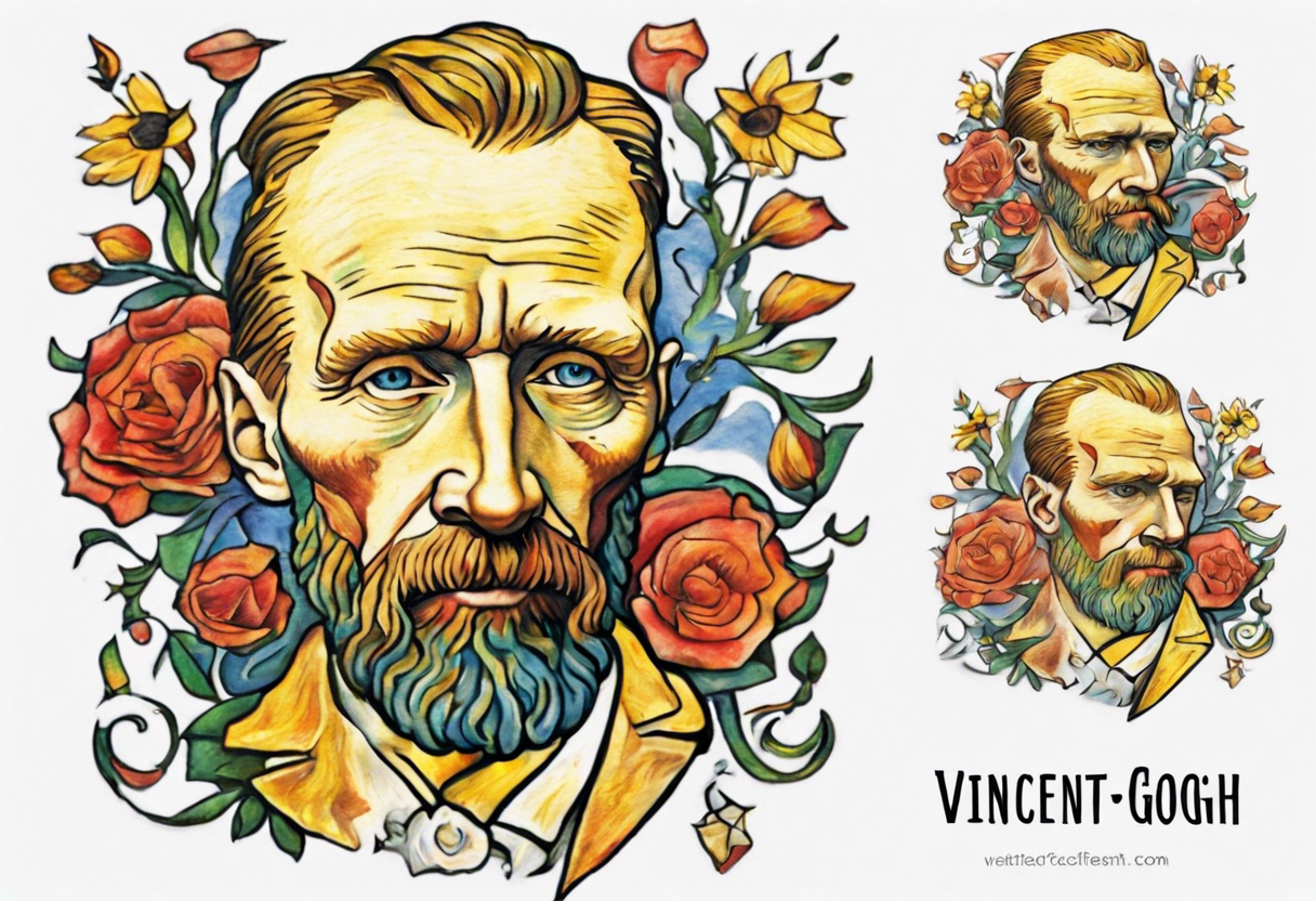 Create a colorful Vincent van Gogh's tattoo The intended placement is on the upper chest. The overall design should be small in size while maintaining a delicate and artistic aesthetic. tattoo idea