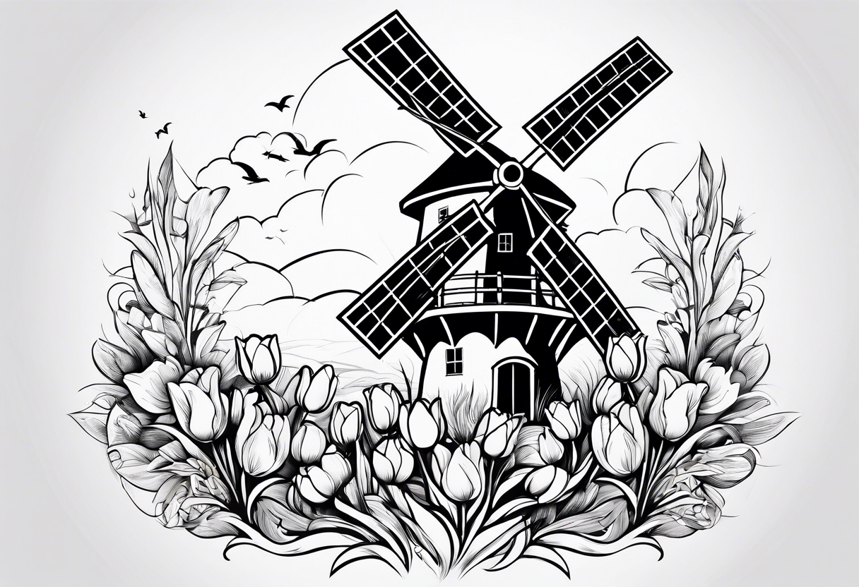 windmill and tulips tattoo idea