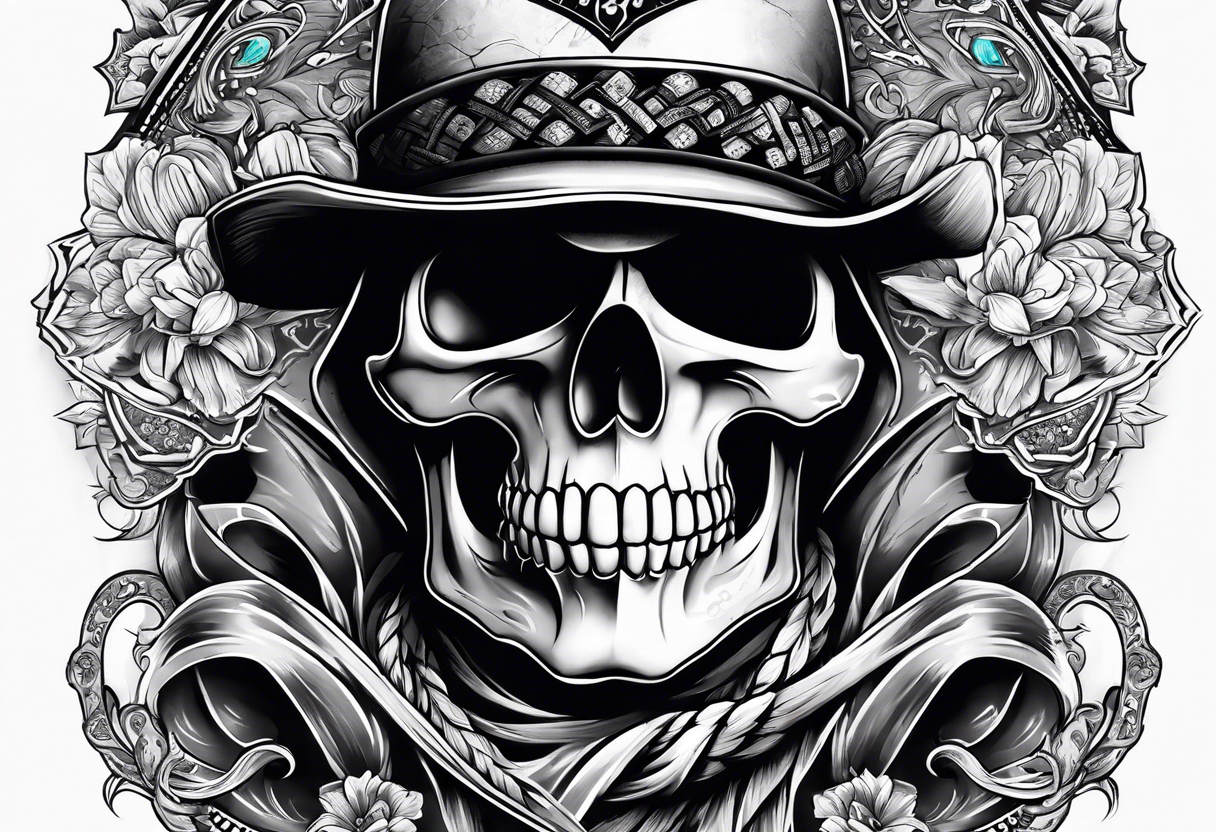 skull outlaw with bandana tattoo idea