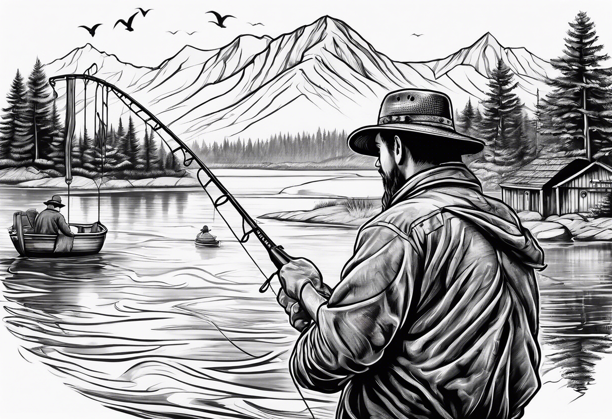 fisherman at the pond tattoo idea