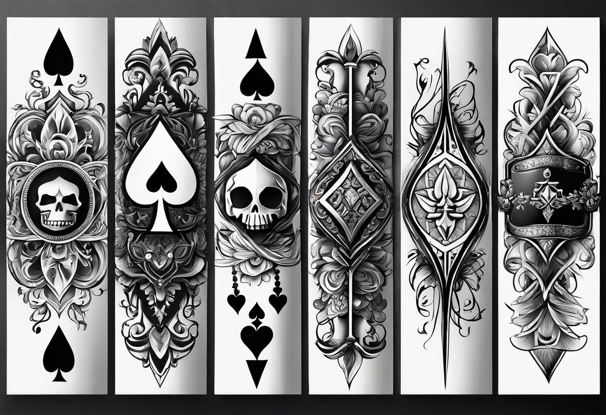 6 aces in hand in a row, first two broken, remaining getting stronger as you go along the row tattoo idea