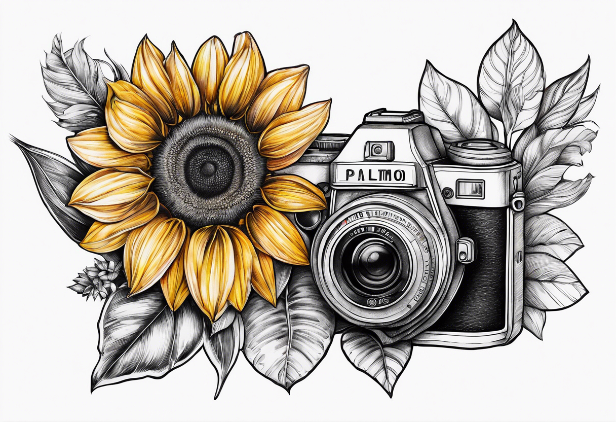 Tournesol,  rose flower, Camera, wave, palmier tattoo idea