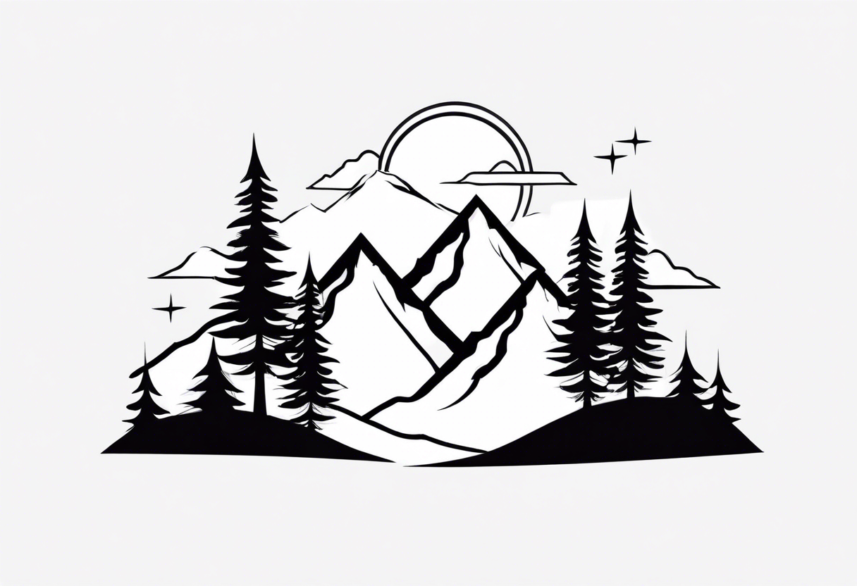 Mountains with three trees tattoo idea