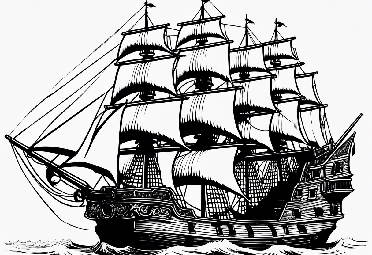 Queen Anne's Revenge pirate ship with captain Blackbeard tattoo idea