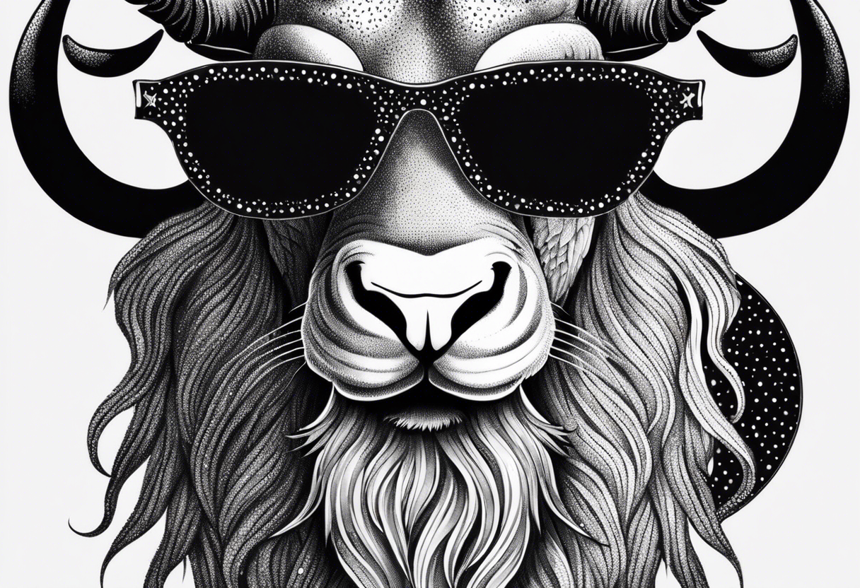 capricorn with beard and sunglasses tattoo idea