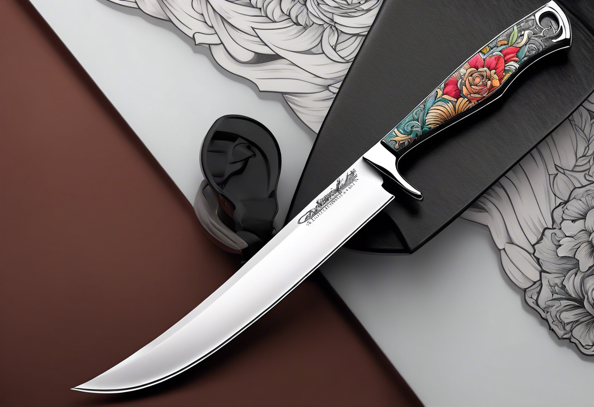 Chef knive with mountain range on the blade of the knife tattoo idea