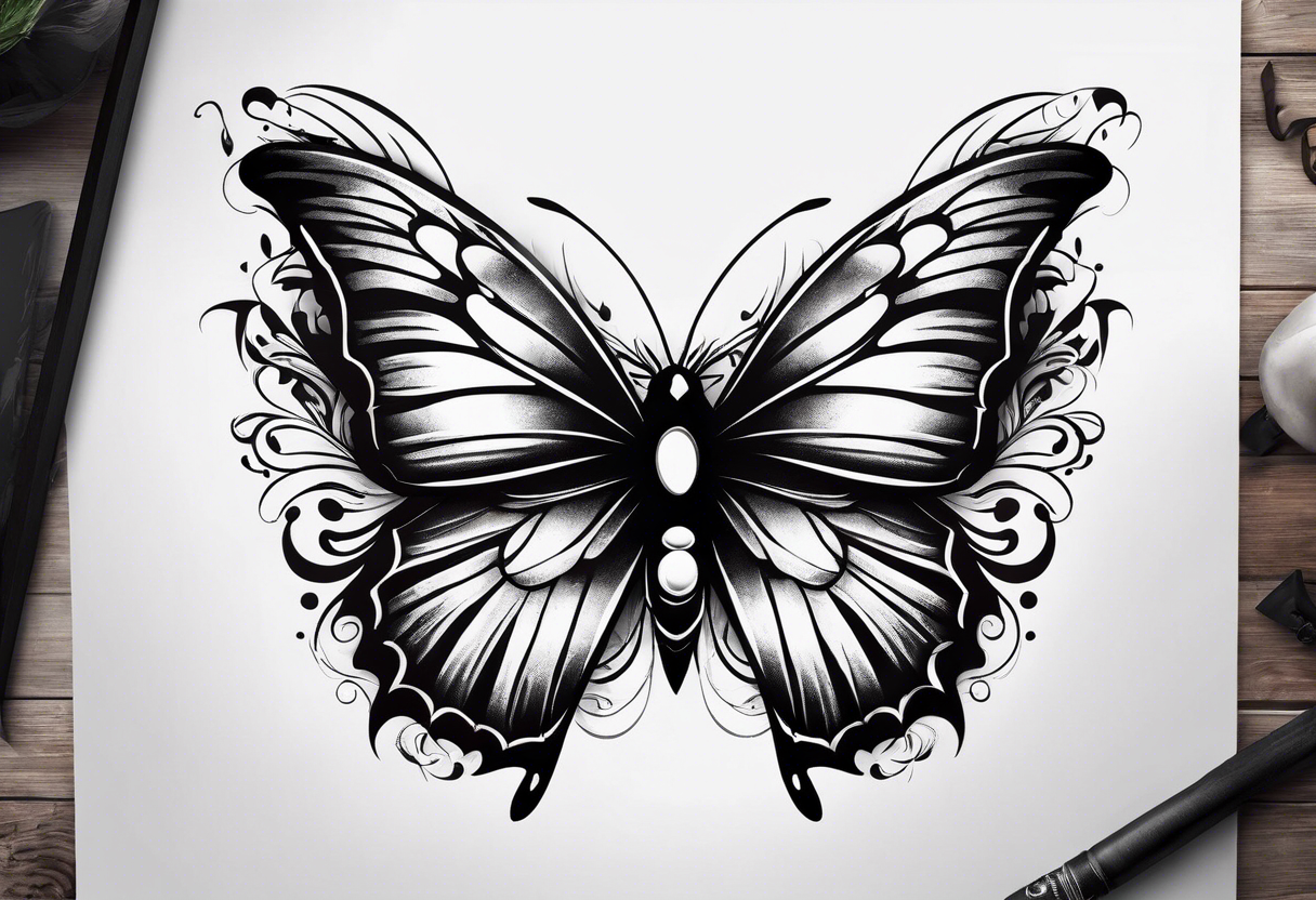 A Butterfly and a Raven like Ying Yang tattoo idea