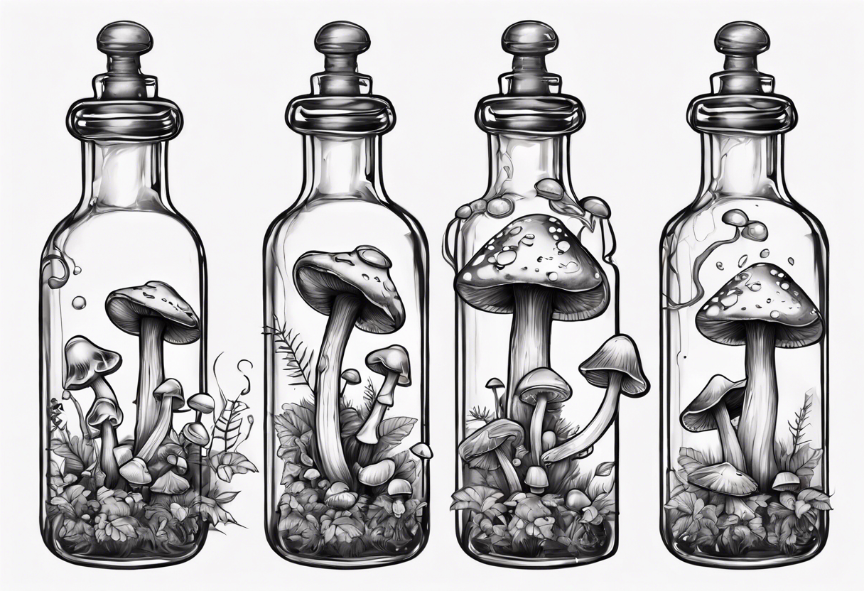 potion bottle with. mushrooms inside tattoo idea