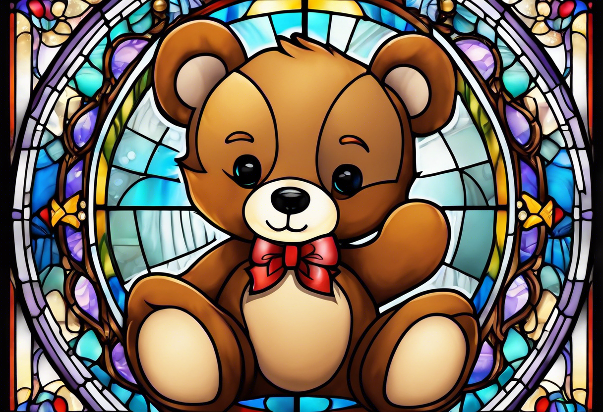 Cute teddy bear stained glass tattoo idea