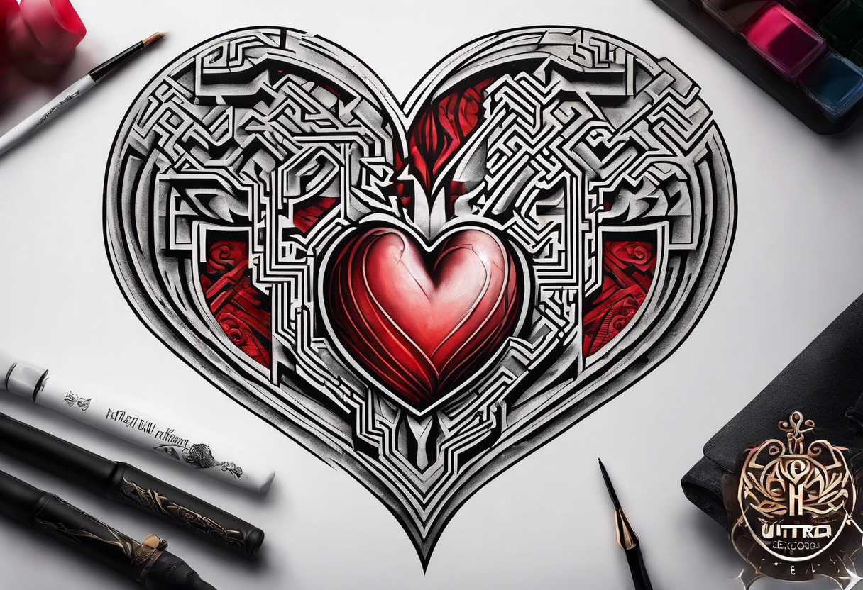 real heart with a maze inside tattoo idea