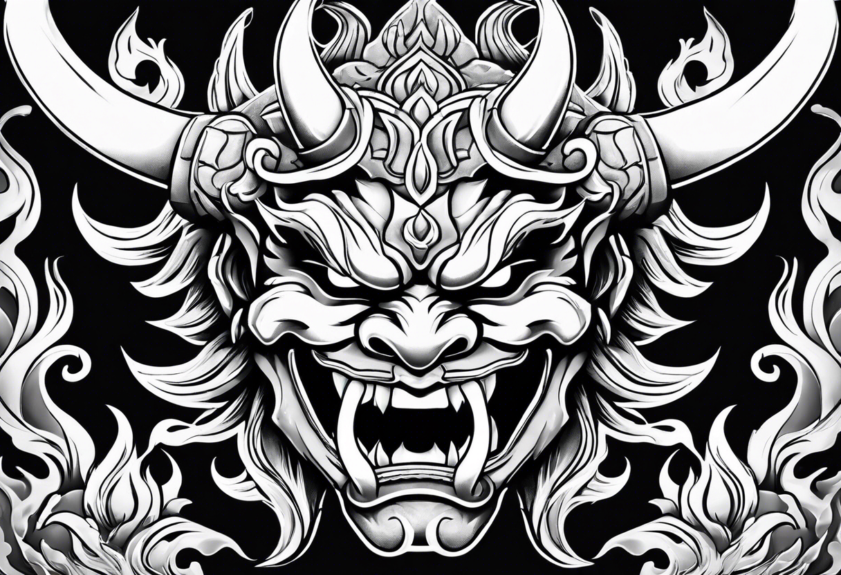 Oni mask with flames at the teeth tattoo idea