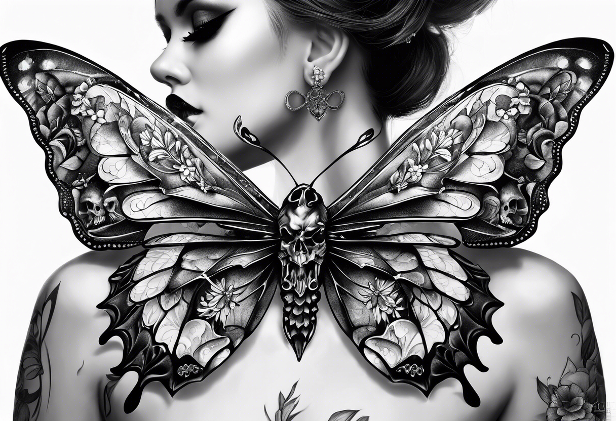 Skull bones butterfly on neck tattoo idea