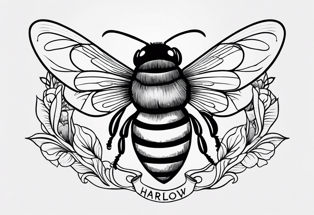 Harlow with a bumblebee flying off the end of the name tattoo idea