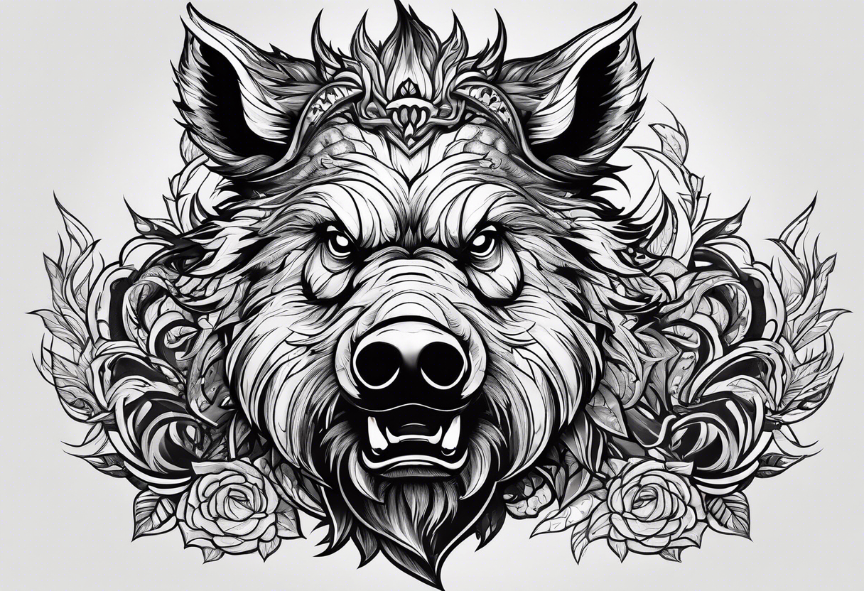 face angry boar tattoo idea