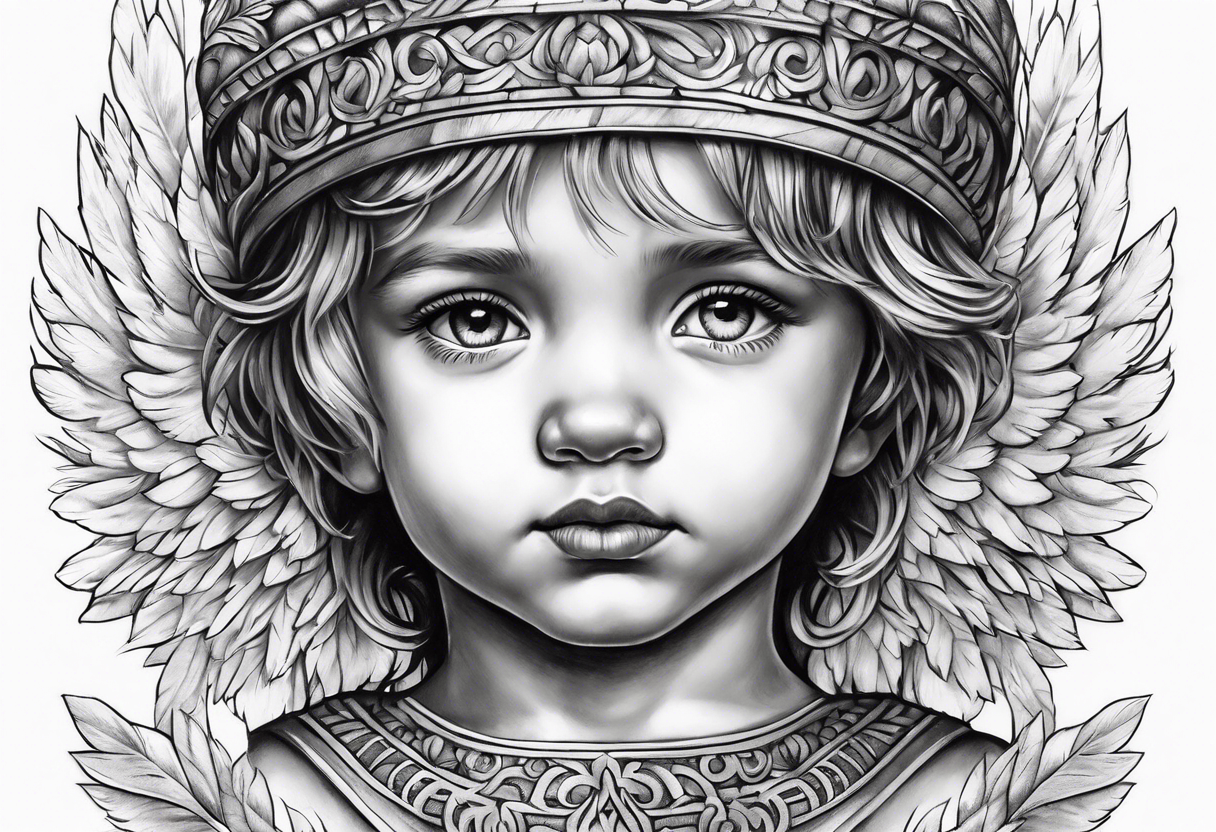 Littl angel kid, roman style tattoo idea