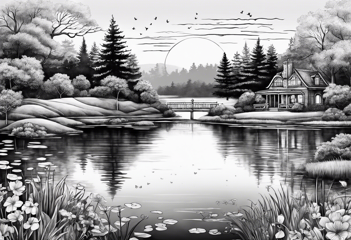 Hidden, secret garden, lake, day moon, beauty, lake house , pond tattoo idea