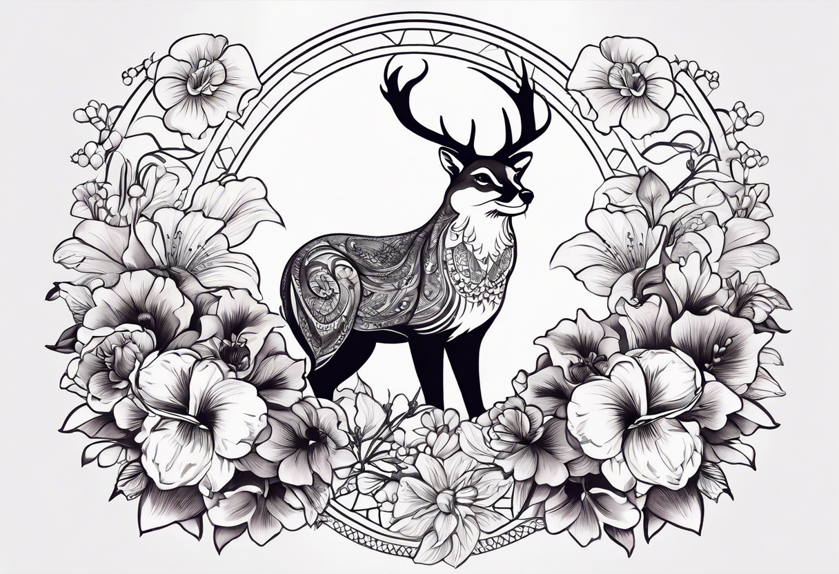 I want a tattoo with a flicker bird, otter, owl, snow goose, cougar, and deer. And then I want the flowers to be pansies, carnations, orchids, roses, water lillies and foxglove/Lily of the valley. tattoo idea