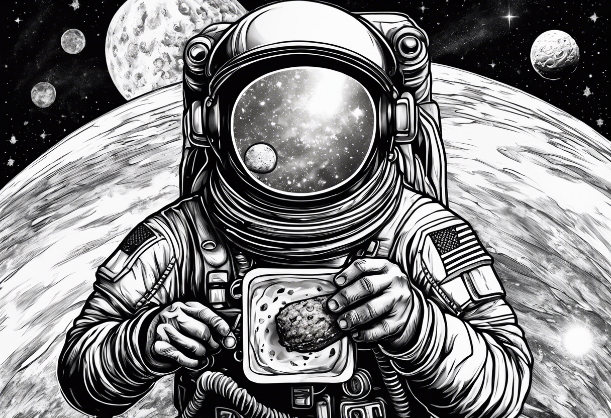 a picture of an astronaut eating an ice cream cone while floating in space tattoo idea