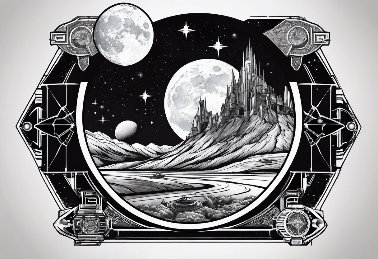 a moon with star wars symbols tattoo idea