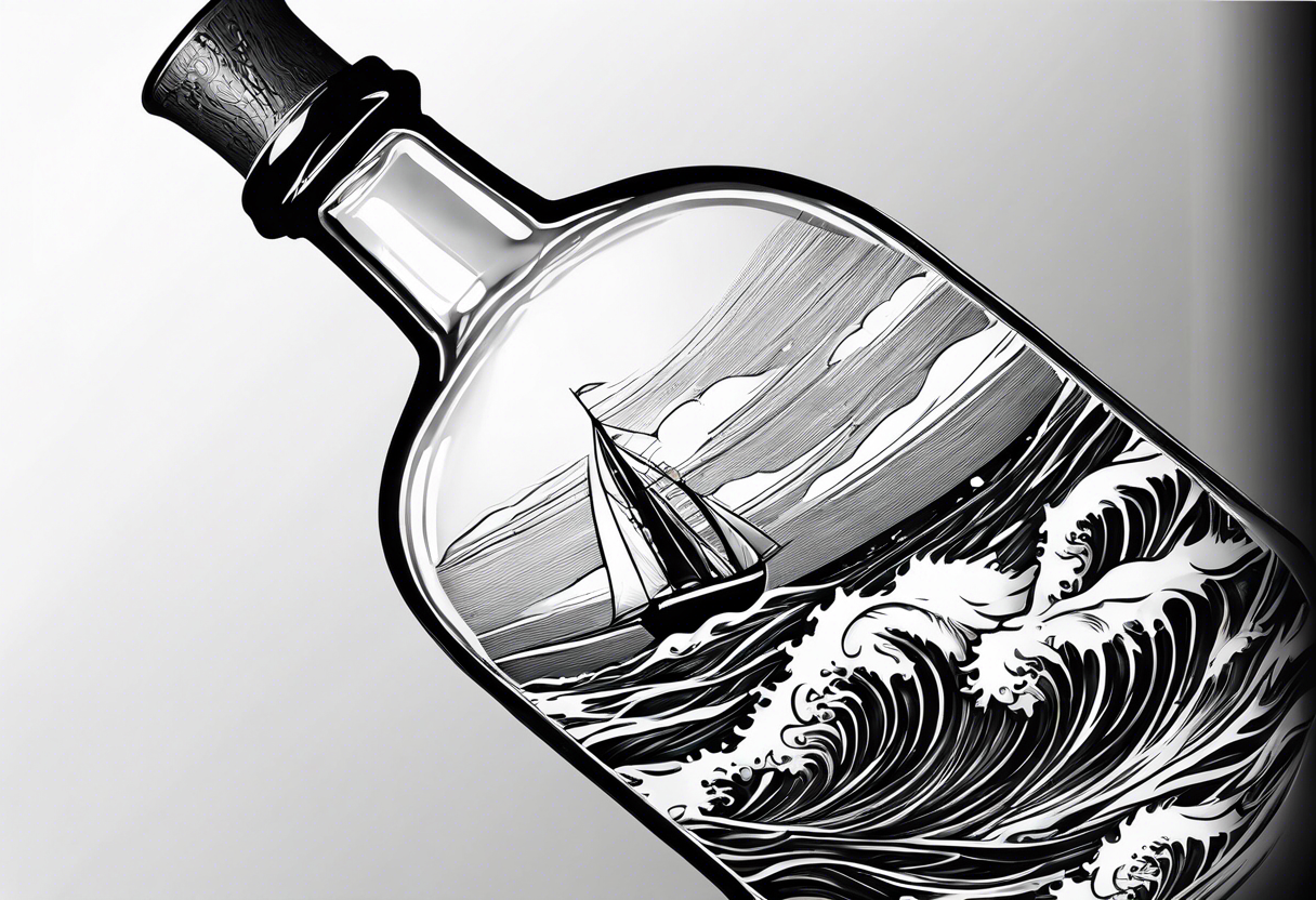 A message i a bottle floating at sea. tattoo idea