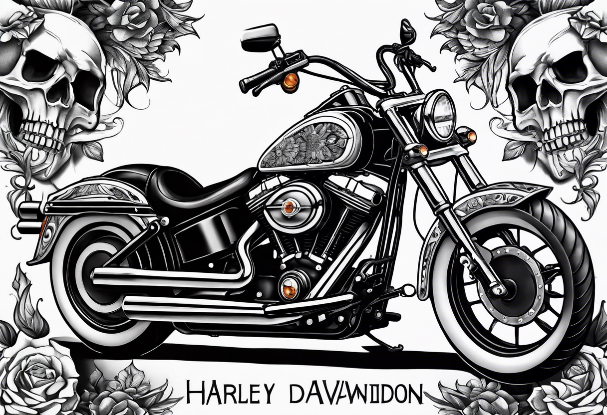 skeleton riding harley davidson chopper tattoo idea