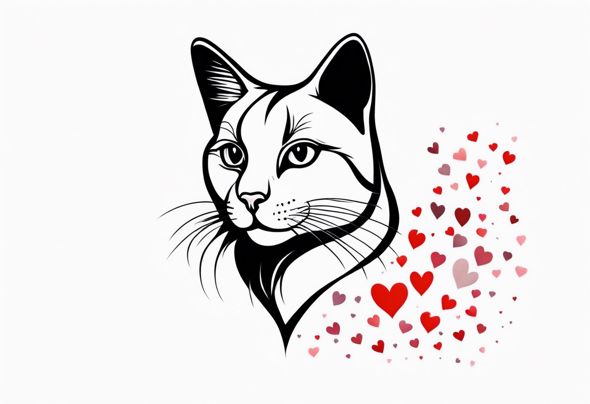 Cat with hearts on fur tattoo idea