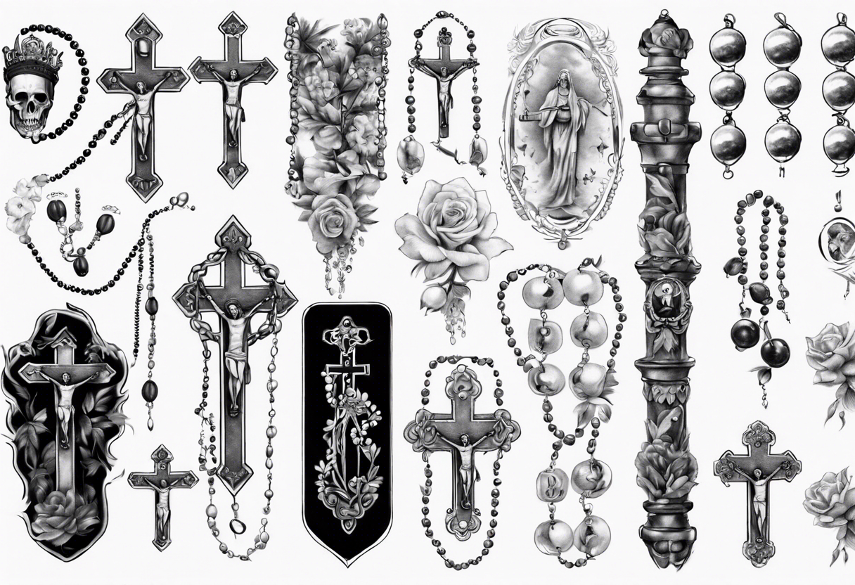 Cross & Skull Rosary Bead Medium Temporary Tattoo Body Art Transfer No. 75