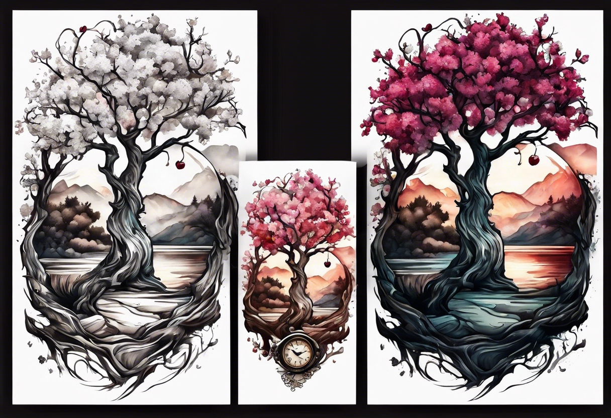 Hourglass
With a cherry tree and a dying tree inside tattoo idea