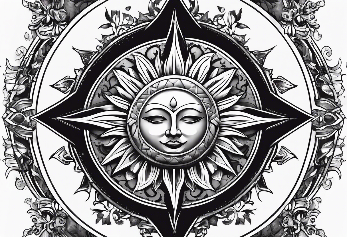 protective shield with a sun with hair tattoo idea