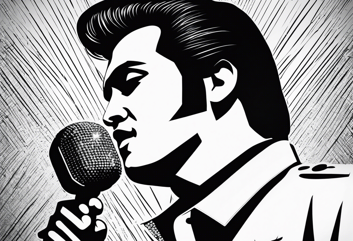 Elvis las Vegas with a microphone minimalistic in a box which has the form of a diamond tattoo idea