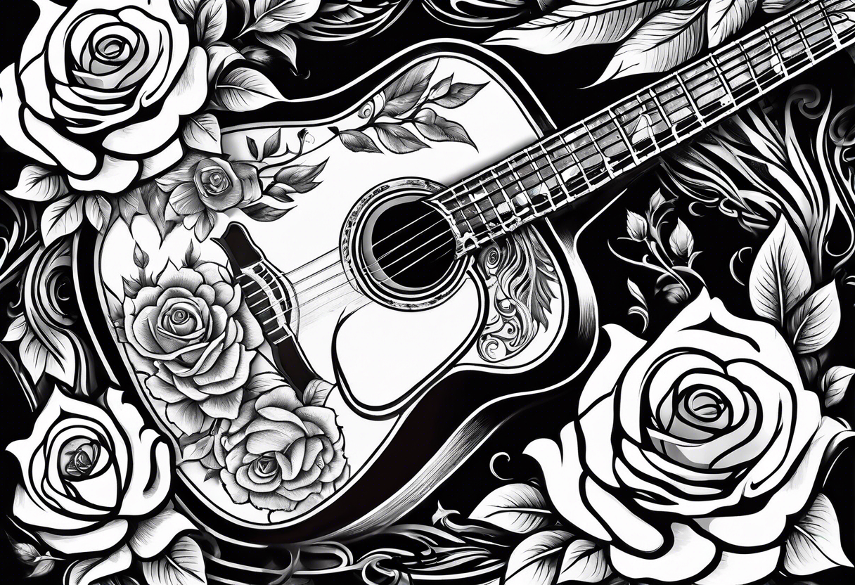 acoustic guitar with roses and eagles tattoo idea