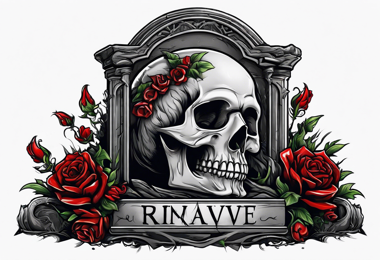 Man crawling out of grave. 
MIW Reincarnate written on gravestone tattoo idea