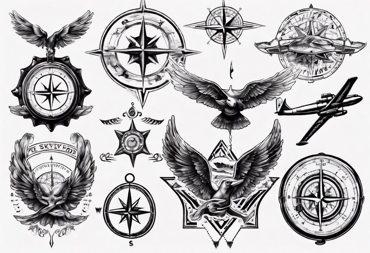 skydiving, shooting guns, adventure, compass tattoo idea