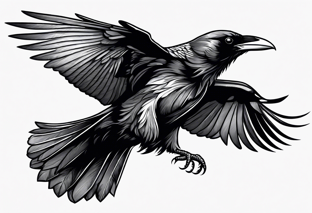 raven in flight seen from the back tattoo idea