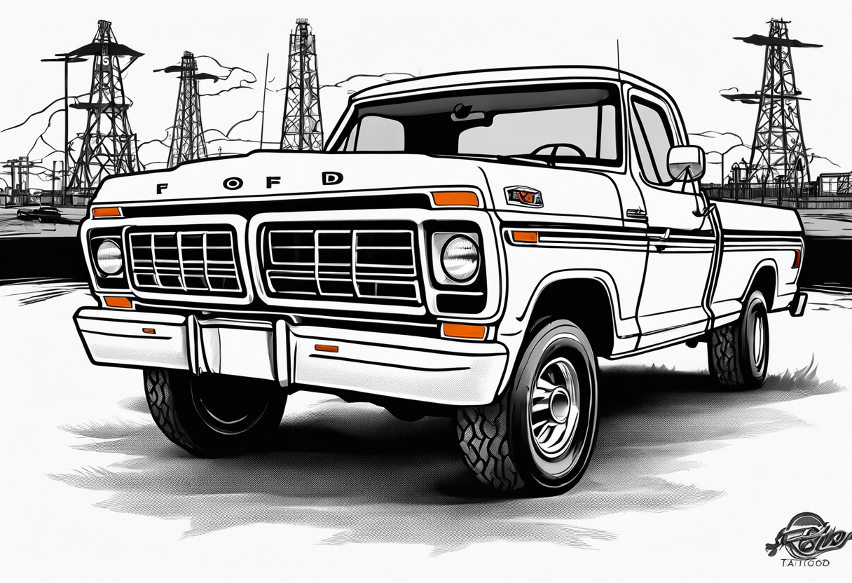 1974 ford f-100 in front of oil field tattoo idea