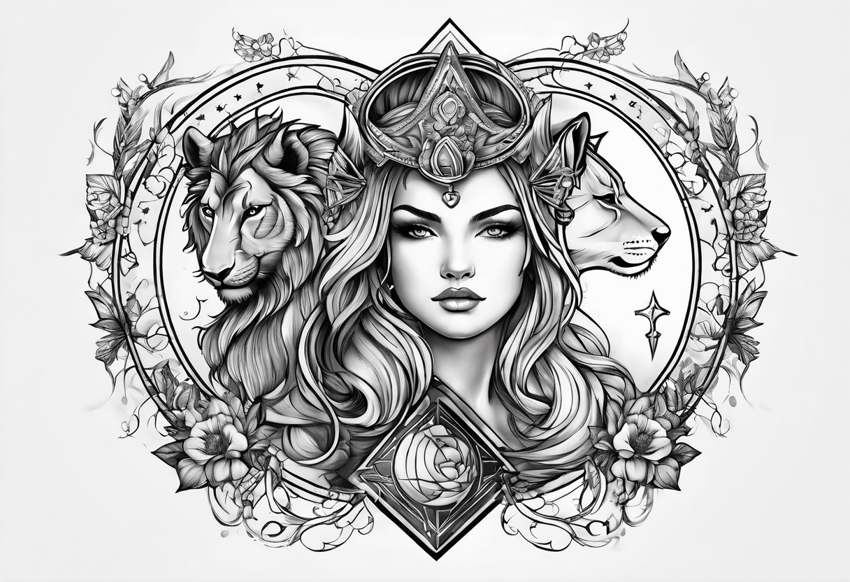 Leo and sagittarius zodiac merged tattoo idea