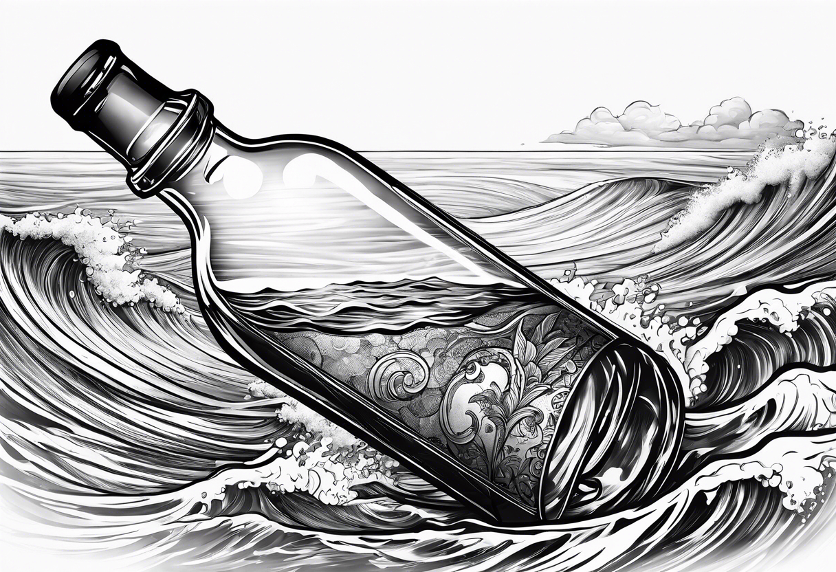 A message i a bottle floating at sea. tattoo idea