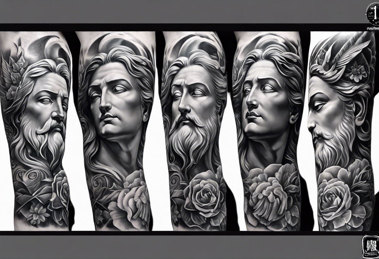 God statue forearm sleeve tattoo idea