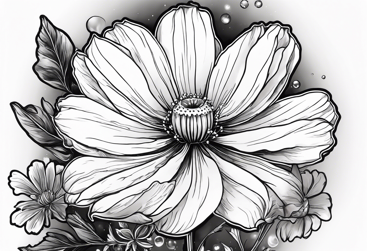 Cosmos flower with Amanda written in stem tattoo idea