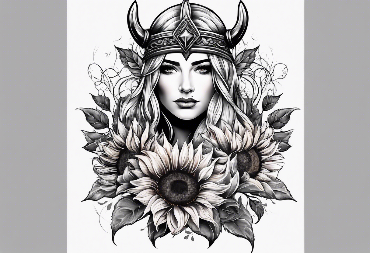 Sunflower viking sleeve tattoo idea