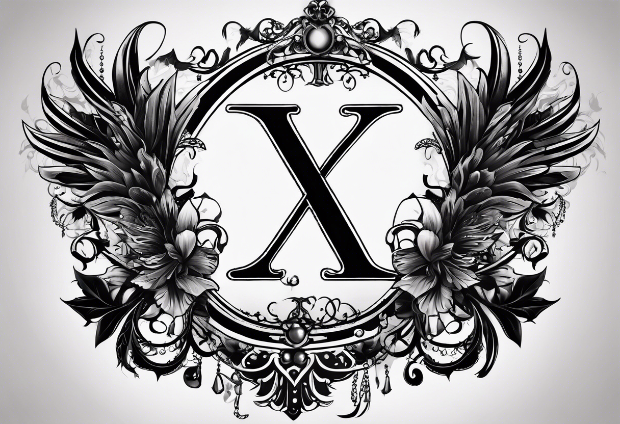 I need a tattoo design that prominently features the letter I & letter X while incorporating dark gothic 
elements. tattoo idea