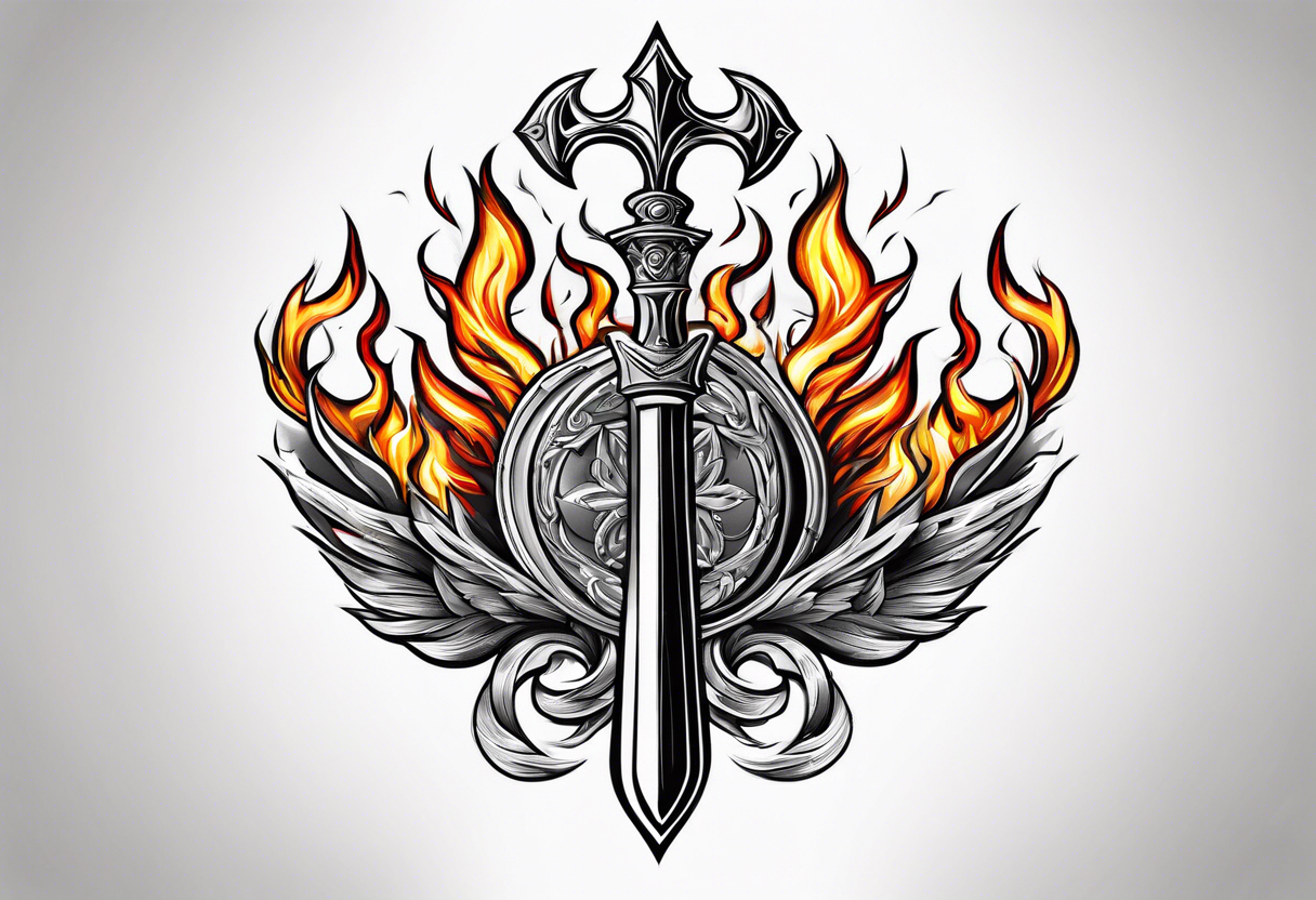 ukraine trident turning into fire and lightning tattoo idea