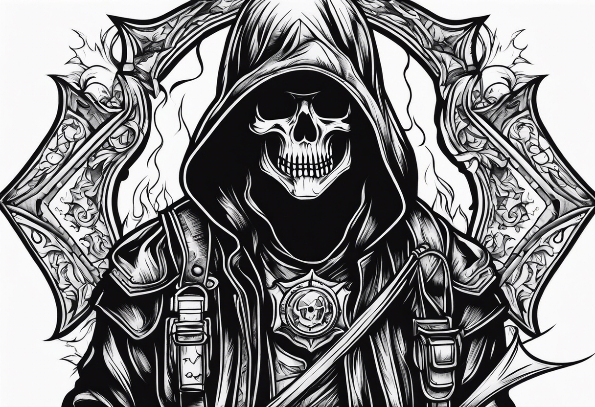 Grim reaper firefighter tattoo idea