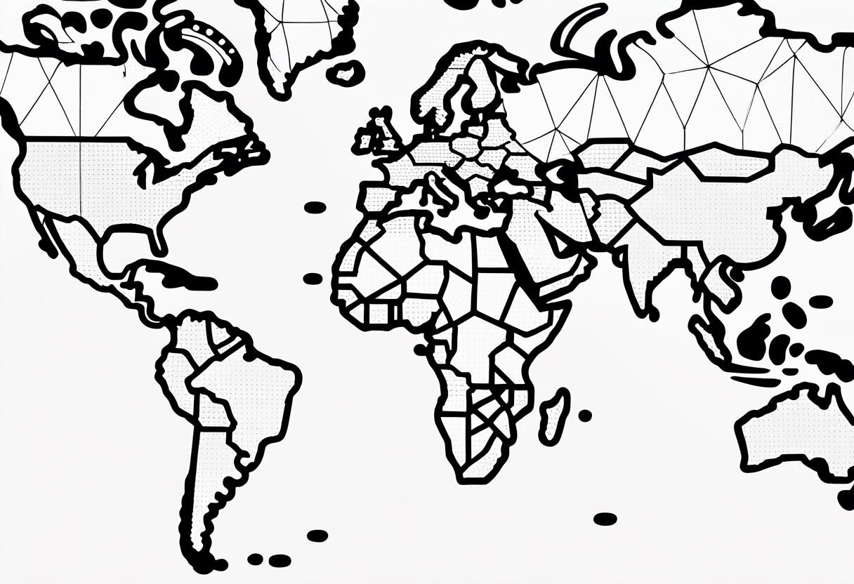 a flat map of the earth on a small fading grid tattoo idea