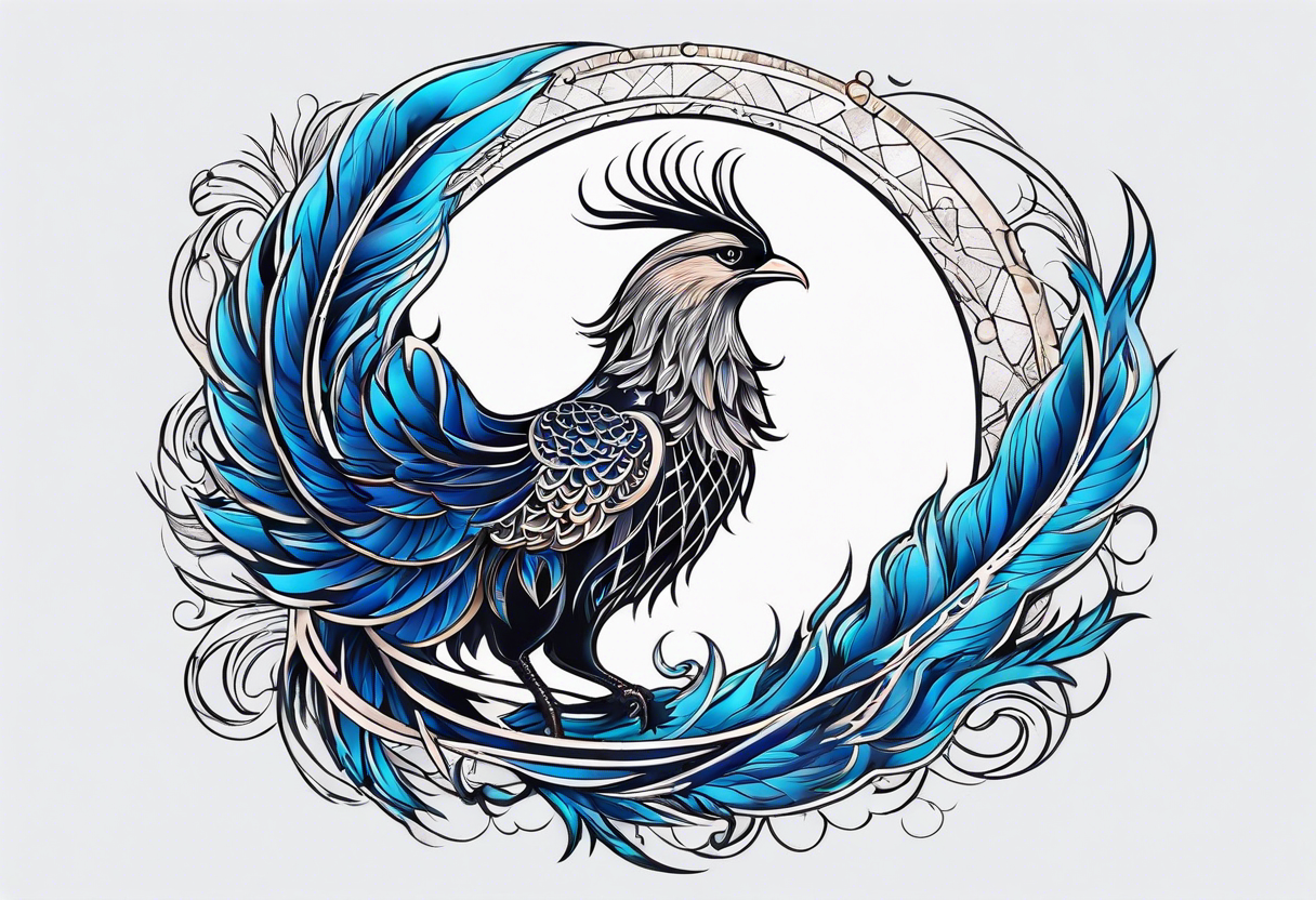 phoenix sur une lune bleu tattoo idea