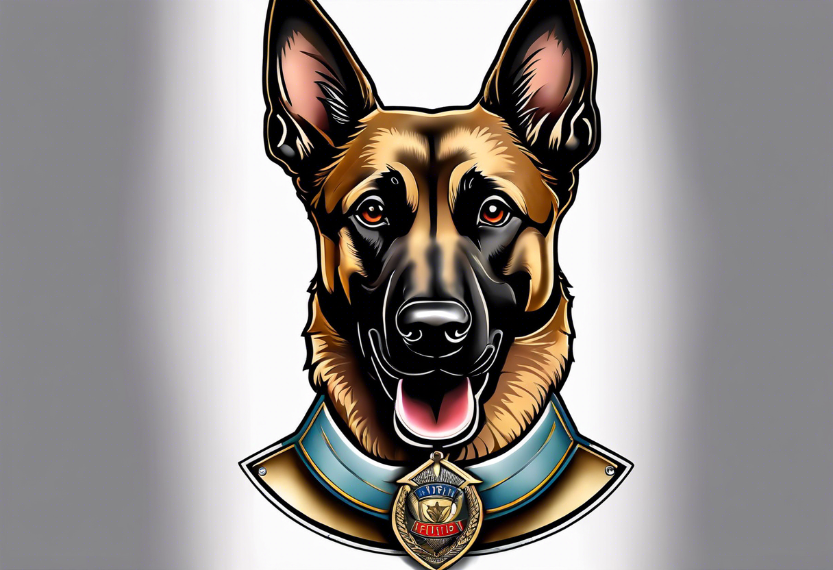 Belgian Malinois dog   Front facing with a badge tattoo idea