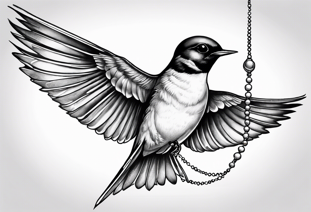 Swallow with rosary on its legs tattoo idea