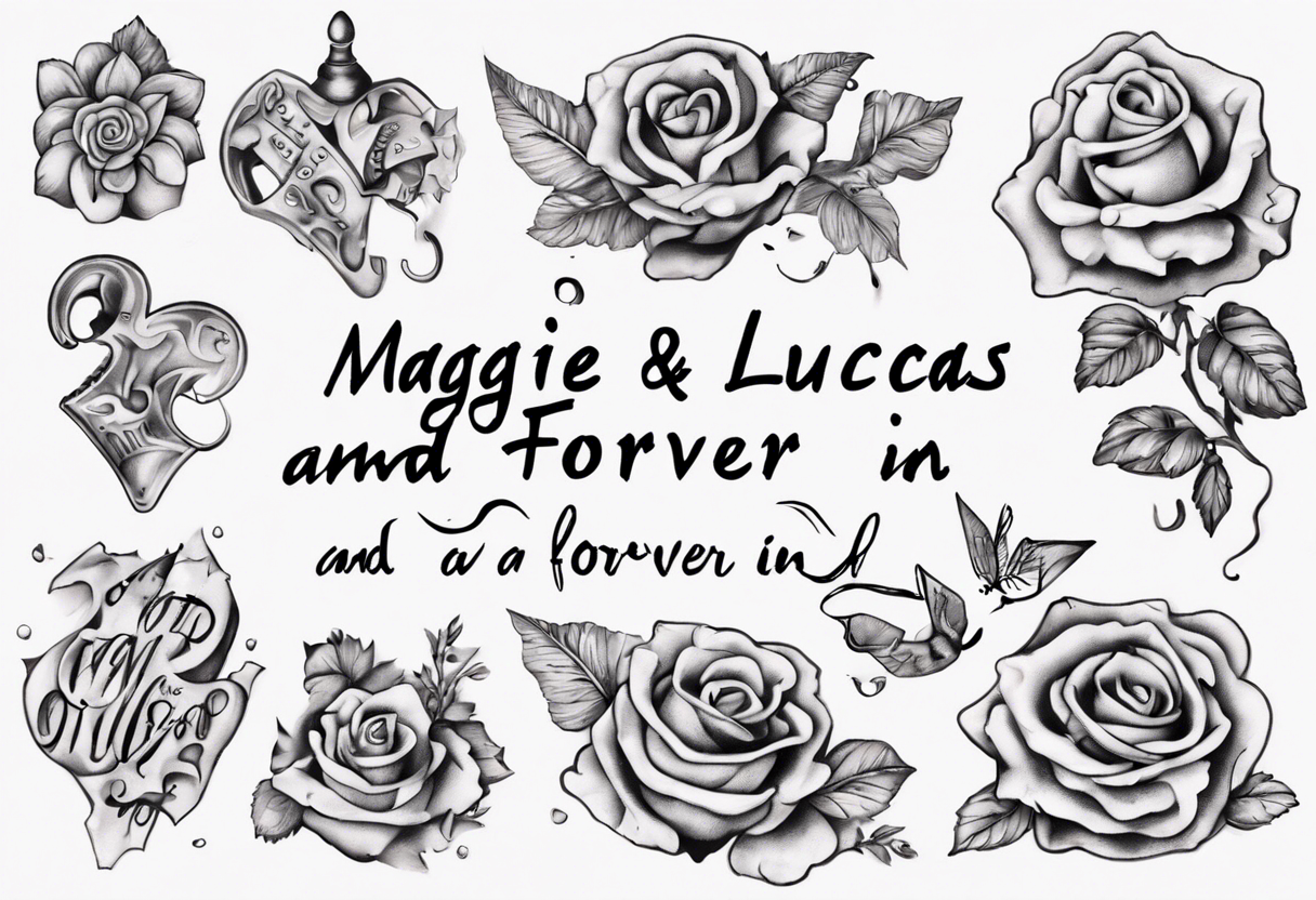 The words Maggie and Lucas and Love and Forever in a crossword puzzle tattoo idea